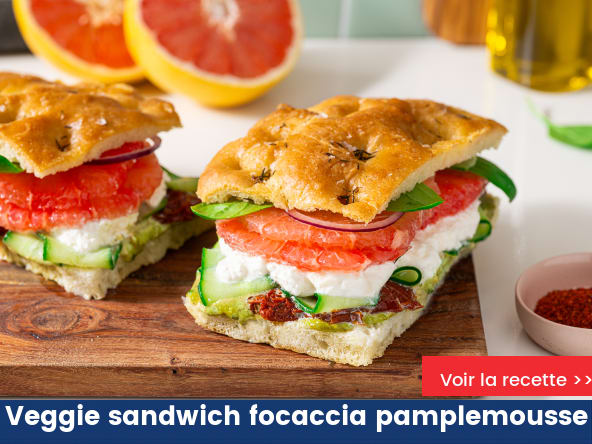 Veggie sandwich focaccia au pamplemousse rose de Floride